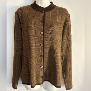 CRISTINA MAZZONETT  ITALY MADE 100% MERINO EXTRA FINE WOOL BROWN/CARMEL SWEATER